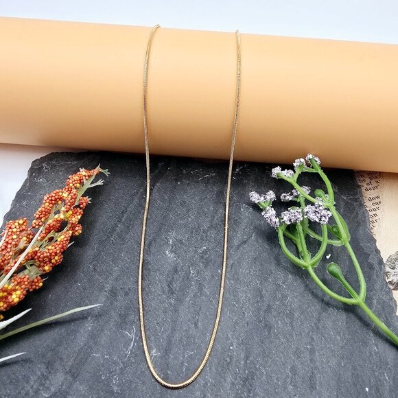 Minimalist Rose Gold Snake Chain Necklace, 18 Inch, Gold Plated Brass, XPNL0017 - Picture 7 of 12